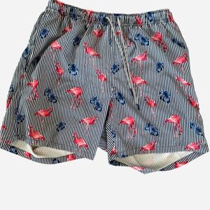 RAINFOREST Pink and Blue Flamingo Swim Trunks  M